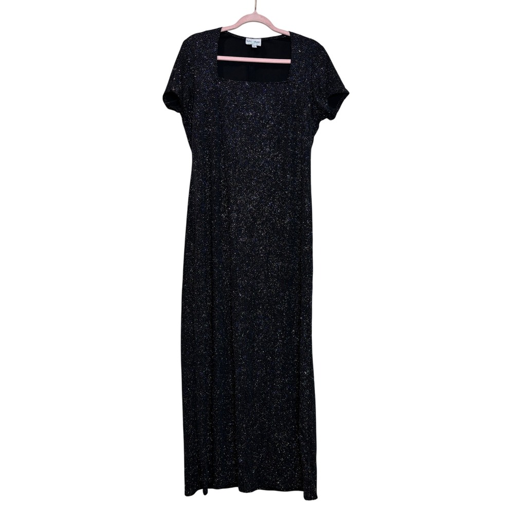 Vintage 90s y2k Delta Burke Black Sparkle Rainbow‎ Maxi Dress L Whimsigoth Glam